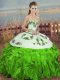 Superior Green Sweetheart Lace Up Embroidery and Ruffles and Bowknot Quinceanera Gowns Sleeveless