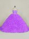 Dynamic Lavender Fabric With Rolling Flowers Lace Up Ball Gown Prom Dress Sleeveless Court Train Beading