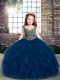 Ball Gowns Kids Formal Wear Navy Blue Straps Sleeveless Floor Length Lace Up
