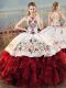Lovely Ball Gowns 15th Birthday Dress White And Red Halter Top Organza Sleeveless Floor Length Lace Up Lovely Ball Gowns 15th Birthday Dress White And Red Halter Top Organza Sleeveless Floor Length Lace Up