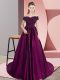 Purple Sleeveless Court Train Lace Sweet 16 Dress