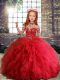 Nice Red Tulle Lace Up Little Girls Pageant Dress Sleeveless Floor Length Ruffles