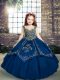 Blue Tulle Lace Up Straps Sleeveless Floor Length High School Pageant Dress Beading and Embroidery