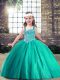 Ball Gowns Kids Formal Wear Turquoise Straps Tulle Sleeveless Floor Length Side Zipper