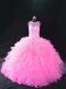 Baby Pink Lace Up Sweet 16 Quinceanera Dress Beading and Ruffles Sleeveless