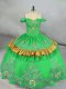 Satin Off The Shoulder Sleeveless Lace Up Embroidery Sweet 16 Quinceanera Dress in Green