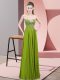 Decent Floor Length Olive Green Prom Gown Chiffon Sleeveless Beading