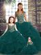 Flare Peacock Green Sleeveless Floor Length Beading and Ruffles Lace Up Sweet 16 Dresses