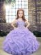 Lavender Ball Gowns Straps Sleeveless Tulle Floor Length Lace Up Beading and Ruffles Child Pageant Dress