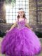 Latest Straps Sleeveless Child Pageant Dress Floor Length Beading and Ruching Purple Tulle