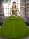 Smart Sweetheart Sleeveless Lace Up Sweet 16 Quinceanera Dress Olive Green Tulle