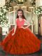 Adorable Floor Length Rust Red Girls Pageant Dresses Halter Top Sleeveless Lace Up