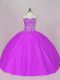 Elegant Sleeveless Floor Length Beading Lace Up 15th Birthday Dress with Purple
