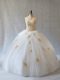 Fashionable Sleeveless Tulle Brush Train Lace Up Sweet 16 Quinceanera Dress in White with Appliques