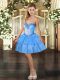 Baby Blue Organza Lace Up Sweetheart Sleeveless Mini Length Prom Evening Gown Beading and Ruffled Layers