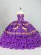 Embroidery and Ruffled Layers Sweet 16 Dress Purple Lace Up Sleeveless Brush Train