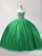 Sleeveless Floor Length Beading Lace Up Ball Gown Prom Dress with Dark Green