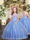 Floor Length Baby Blue Child Pageant Dress Straps Sleeveless Lace Up
