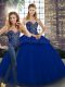 Beading and Appliques Sweet 16 Dresses Royal Blue Lace Up Sleeveless Floor Length