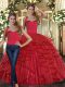 Red Straps Lace Up Ruffles Quinceanera Dresses Sleeveless