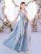 Sexy Grey Lace Up V-neck Belt Quinceanera Dama Dress Chiffon Sleeveless