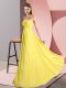 High Quality Yellow Lace Up Sweetheart Ruching Party Dress Chiffon Sleeveless