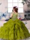Adorable Floor Length Olive Green Little Girl Pageant Dress Organza Sleeveless Beading and Pick Ups