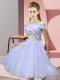 Fashion Knee Length Lace Up Dama Dress for Quinceanera Lavender for Wedding Party with Appliques