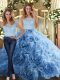 Baby Blue Sleeveless Lace Floor Length Quinceanera Gown