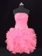 Sleeveless Beading and Ruching Lace Up Prom Evening Gown with Rose Pink