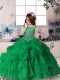 Superior Green Ball Gowns Beading and Pick Ups Kids Formal Wear Zipper Organza Sleeveless Floor Length
