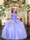 Lavender Lace Up Pageant Gowns Appliques Sleeveless Floor Length