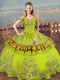 Graceful Floor Length Lace Up 15th Birthday Dress Olive Green for Sweet 16 and Quinceanera with Embroidery