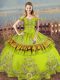 Graceful Floor Length Lace Up 15th Birthday Dress Olive Green for Sweet 16 and Quinceanera with Embroidery  Graceful Floor Length Lace Up 15th Birthday Dress Olive Green for Sweet 16 and Quinceanera with Embroidery