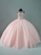 Nice Sleeveless Floor Length Beading Zipper Vestidos de Quinceanera with Peach