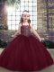 New Arrival Floor Length Burgundy Kids Formal Wear Tulle Sleeveless Beading