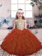 Floor Length Rust Red Little Girls Pageant Gowns High-neck Sleeveless Lace Up