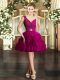 Cute Fuchsia Organza Backless V-neck Sleeveless Mini Length Prom Dress Beading and Ruffles