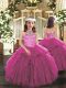 Customized Fuchsia Sleeveless Beading and Ruffles Floor Length Pageant Gowns For Girls