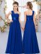 Royal Blue Empire Belt Damas Dress Lace Up Chiffon Sleeveless Floor Length