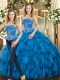 Sleeveless Lace Up Floor Length Beading and Ruffles 15th Birthday Dress