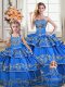 Modest Embroidery and Ruffled Layers Sweet 16 Quinceanera Dress Royal Blue Lace Up Sleeveless Floor Length