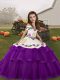 New Arrival Floor Length Lace Up Child Pageant Dress Eggplant Purple for Party and Military Ball and Wedding Party with Embroidery and Ruffled Layers