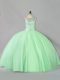 Best Selling Apple Green Lace Up Sweet 16 Quinceanera Dress Sequins Sleeveless Floor Length