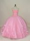 Adorable Floor Length Baby Pink Sweet 16 Dresses Sweetheart Sleeveless Lace Up