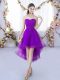 Eggplant Purple Tulle Lace Up Sweetheart Sleeveless High Low Dama Dress for Quinceanera Lace  Eggplant Purple Tulle Lace Up Sweetheart Sleeveless High Low Dama Dress for Quinceanera Lace