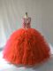 Trendy Floor Length Orange Red Quinceanera Gowns Scoop Sleeveless Lace Up