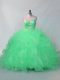 Sleeveless Floor Length Beading and Ruffles Lace Up Quinceanera Dress with Green