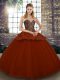 Rust Red Ball Gowns Sweetheart Sleeveless Tulle Floor Length Lace Up Beading and Appliques Sweet 16 Quinceanera Dress