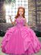 Floor Length Rose Pink Kids Pageant Dress High-neck Sleeveless Lace Up